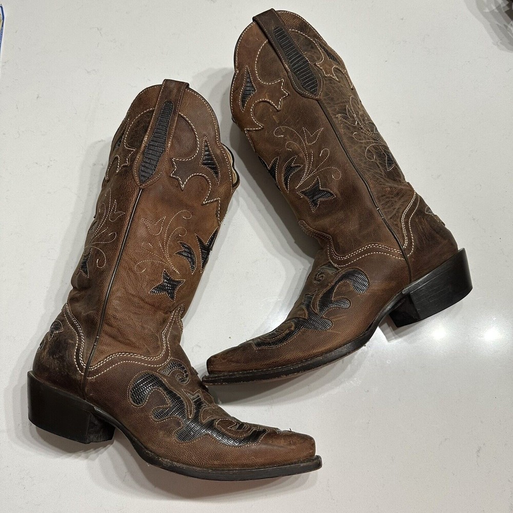 JB Dillon women's Goatskin Cowboy Boots US 7 B Snip Toe western pull on boot